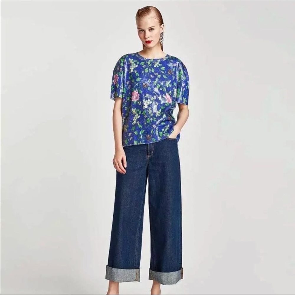 ZARA sequin floral shirt